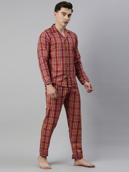 Burgandy Checked Pure Cotton Sleepsuit